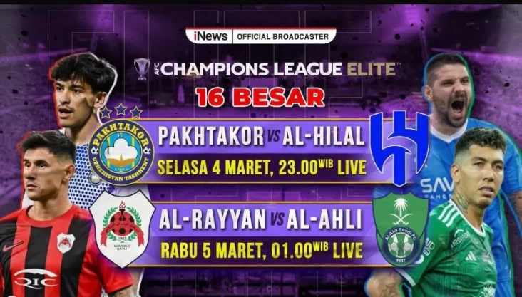 Live pada pada iNews! Al Hilal vs Pakhtakor di Babak 16 Besar AFC Champion League, Waktu senja Hal ini Jam 23.00 Waktu Indonesia Barat